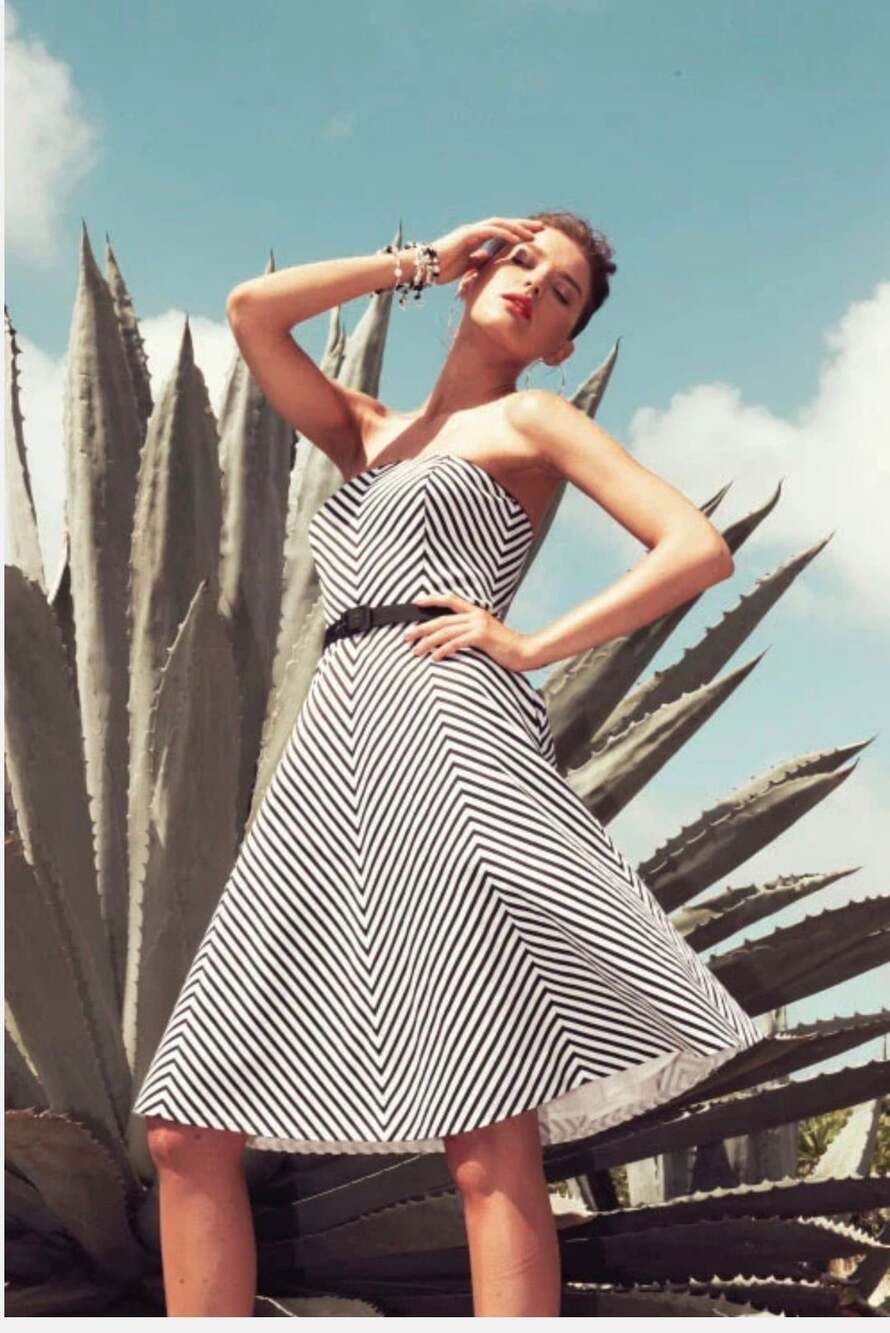 White House Black Market Black and White Striped Strapless Dress